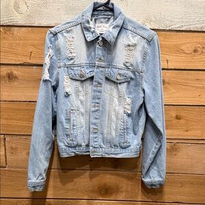 Love Tree Faded Blue Ripped Denim Jacket